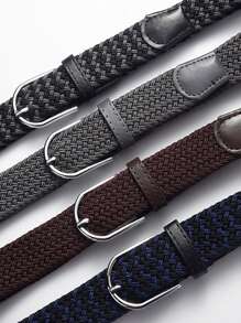 1pc Ivory Blue Woven Elastic Casual Belt For Men With Alloy Buckle, Stretchable Canvas Fashion Belt For Women No-Drill