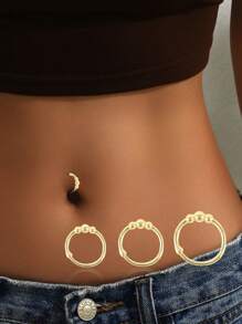 1 pièce Bijou de piercing pour le nombril en argent sterling 925 avec 3 billes rondes. Anneau de nombril, clou de nombril, 6 mm, 8 mm, 10 mm, 12 mm