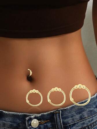 1 pezzo Anello per l'ombelico in argento sterling 925 con 3 sfere rotonde, monili per piercing all'ombelico, anello per l'ombelico, perno per l'ombelico, 6mm, 8mm, 10mm, 12mm