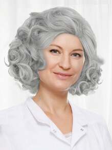 12Inch Heat Resistant Short Wavy Gray Synthetic Bob Cosplay Wig, Old Lady Grandma Wig, Holiday Thanksgiving Day Christmas Parties Cosplay Wigs, Soft Fake Hair, Perfect For Women Daily Party Wigs, Funny Stage Performance Accessories, Elderly Hair Replacement Wig