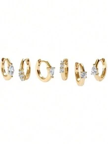 Shescity 1 set van 6 modieuze zirkonia oorbellen nis asymmetrische enkele oorsteker set geschikt voor dagelijkse banketkleding voor vrouwen
