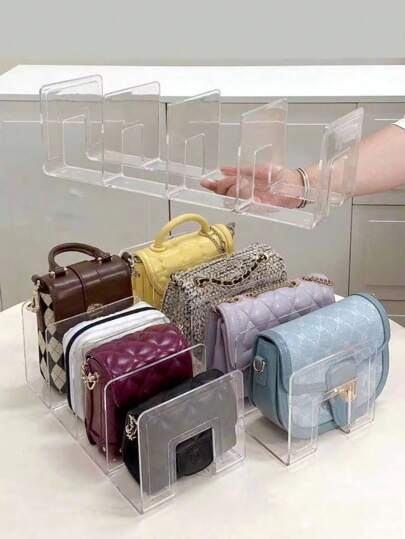 4 Grades Bolsa Expositora Prateleira Divisória Transparente Acrílico Bolsas Rack De Armazenamento Bolsa Vertical Expositor Guarda-roupas Armazenamentos Organizador De Bolsas Em Casa Divisor De Espaço