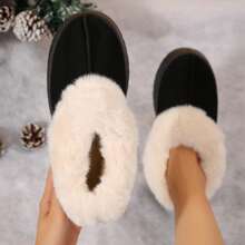 Women's Suede Shearling, Warm Snow Boots, Memory Foam Room Slippers - tất cả đều đen - Xem 9