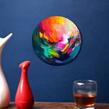 1pc Color Collision Art Hanging Plate Theme Decorative Painting Theme Round Aluminum Sign Wall Art, Suitable For Indoor Decoration, Fashion Tin Painting Decoration, Garland Accessories, Home, Bar, Garage, Cafe, Club, Office And Garden, Perfect For Friends, Family, BFF, Brother, Perfect Choice For Great Gift 8x8x0.2inch Aluminum Plate Hanging Painting Print - 摩卡棕 - 查看 5