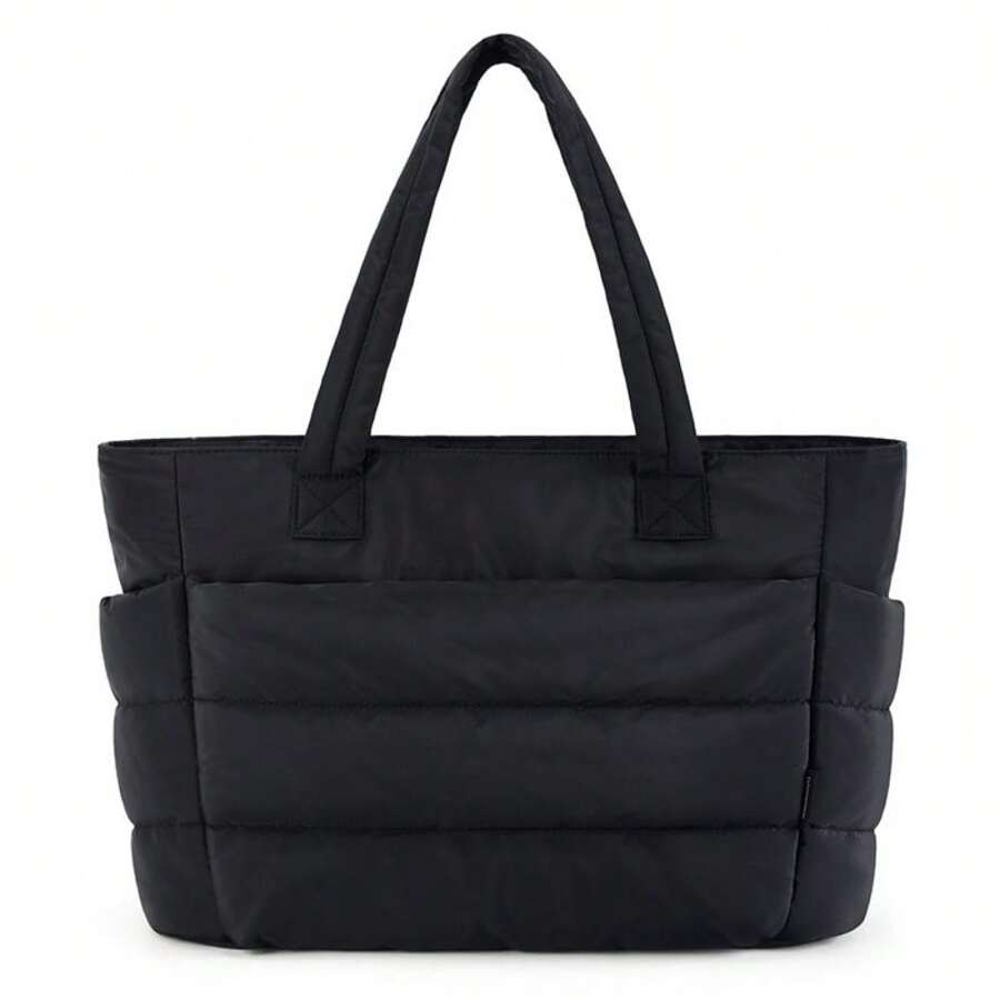 BAGSMART The Bubble 20L Puffy Tote Bag For Women Quilted Laptop Shoulder Handbag, Lightweight Work Tote With Multiple Compartments For Travel & Work - 黑色 - 查看 1