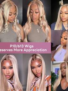 Eulisi P10/613 直发蕾丝前假发真人发 13x4 可戴无胶假发真人发 150 密度金色挑染蕾丝前假发真人发浅棕色预拔婴儿发万圣节服装 - S10/613 - 查看 10