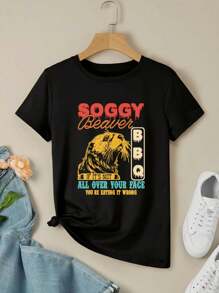 Soggy Beaver BBQ It's Not All Over Your Face If You're Eating It Wrong Women T-Women's Shirt - Humorous BBQ Gift - Black - View 3