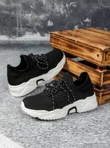 青少年春夏黑色休闲跑鞋，网眼运动运动鞋，百搭时尚一脚蹬休闲鞋 - 黑色 - 查看 2