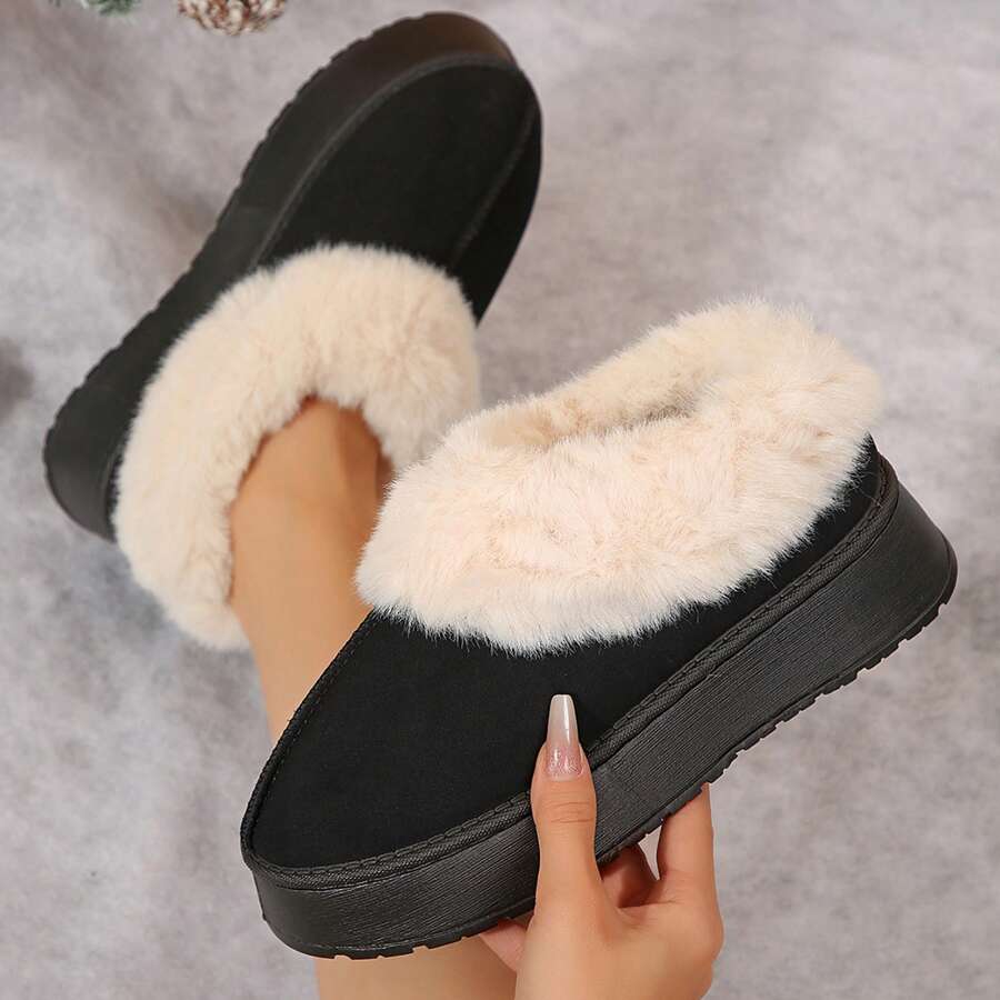 Women's Suede Shearling, Warm Snow Boots, Memory Foam Room Slippers - tất cả đều đen - Xem 1