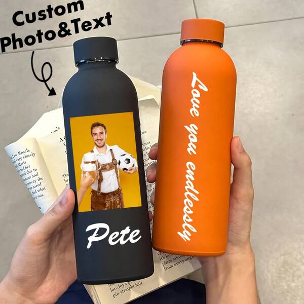 1pc 500ml Custom Photo And Name Stainless Steel 304 Insulated Double-Layer Water Bottle, Featuring A Daily Style Design With A Lid, Is Perfect For Personalizing With Your Favorite Photo And Name. This Stylish Bottle, Designed For Everyday Use, Combines Practicality With A Personal Touch. It Makes A Thoughtful Gift For Friends, Family, Or Anyone Who Enjoys A Customized And Functional Accessory In Their Daily Life.,Multi-Functional,Adjustable,Durable,Ornamental,Reusable,Exquisite,Adorable,High-Quality,Modern,Colorful,Cute,Comfortable,Stylish,Custom,Personalized,Unique,Ideal Gifts For Him,Ideal Gifts For Her,Boyfriend,Girlfriend,Dad,Mom,Family,Friends,Son,Daughter,Office,Tea Room,School,Home,Home Refresh