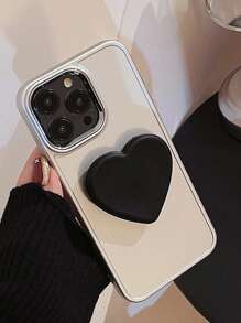 GUCADI 电镀银手机壳+黑色爱心支架 高级感 个性甜美酷女孩 兼容苹果1/15/14/13/12/11/X/Seven系列手机壳 防水防震防摔防刮 - 銀色 - 查看 6