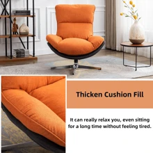 Linen Swivel Lounge Chairs Set Of 2, Upholstered High Back Accent Chairs With Metal Base Comfy Recliner Chair Modern Single Sofa Chair For Living Room Office, Orange - Orange - View 5