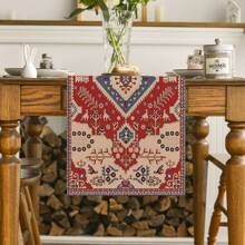 1Pc Geometrische Linnen Tafelloper Rood Boheemse Stijl Geometrisch Marokkaans Geometrisch Tapijt Patroon Patroon Boerderij Tafelloper Wasbaar Buiten Binnen Feest Keuken Thuis Eettafel Middelpunt Woonkamer Ronde Tafel Koffietafel Diner Rechthoekige Tafel Restaurant Decoratie