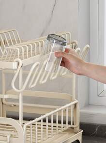 1pc Dish Drying Rack, A Two-Tier Dish Rack Featuring A Drainboard, Multifunctional Dish Drainer, Includes A Cutting Board Holder, Utensil Holder, And Cup Holder,