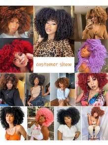 Short Afro Kinky Curly Wig With Bangs For Women High Temperature Synthetic Hair Wig Curly Afro Wigs For Women - Curly Afro Wigs Black Wig For Women Brown Gold Gradient 12 Inch Replacement Wigs Party Use Natural Black Hair Carnival Cosplay Wigs - 漸變金色 - 查看 7
