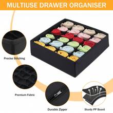 1PC Socks And Underwear Storage Box- Black 24-Grid Fabric Drawer Organizer Set For Socks And Underwear, Collapsible Closet Storage Box With Multiple Compartments, Space-Saving Organizer Bins For Dressers And Wardrobes, Non-Woven Fabric With Sturdy Cardboard Insert, Perfect For Organizing Bras, Underpants, Socks, And Scarves, Storage Boxes With Individual Slots. Bedroom, Organizer, Home Storage, White T Shirt Women, Black Pants Women, Ladies Winter Clothes, Dress,