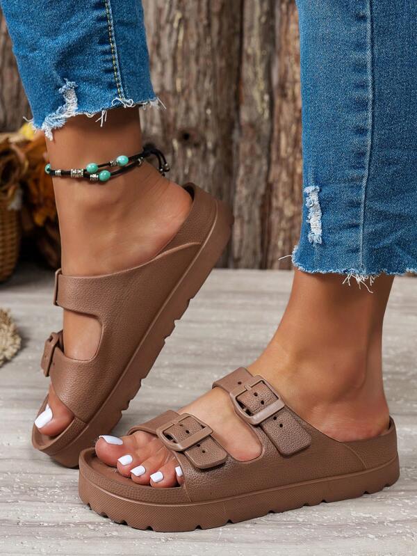 2025 EVA Thick Sole Slippers, Casual Comfortable Outdoor Slides With Adjustable Double Buckles, Lightweight Anti-Slip Beach Sandals For Women