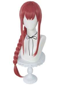 Perruque droite rose de 28 pouces pour femme, style anime avec longue tresse en queue de cheval. Fibre synthétique résistante à la chaleur sans colle, avec frange, idéale pour les fêtes costumées, les événements, les carnavals, les conventions de bandes dessinées et les expositions. Polyvalente et mignonne pour les vacances. - Rose bonbon - Voir 3