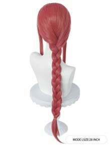 Perruque droite rose de 28 pouces pour femme, style anime avec longue tresse en queue de cheval. Fibre synthétique résistante à la chaleur sans colle, avec frange, idéale pour les fêtes costumées, les événements, les carnavals, les conventions de bandes dessinées et les expositions. Polyvalente et mignonne pour les vacances. - Rose bonbon - Voir 2