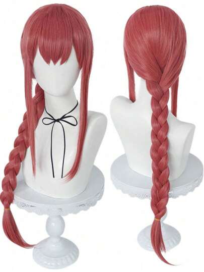 Parrucca dritta da 28 pollici di colore rosa per cosplay anime, con treccia e coda di cavallo, in fibra sintetica resistente al calore senza colla, con frangia, adatta per feste in costume, eventi, versatile e carina per feste in costume, scuola, carnevale, concerti, vacanze, fotografia, comic con, mostre + 1 cuffia per parrucca