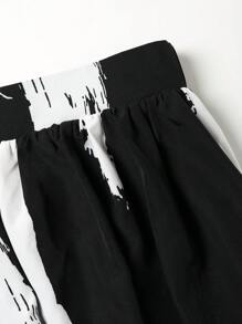 Women's Casual Loose Design Unique Ink Print High-End Slimming Skirt - Black - View 7