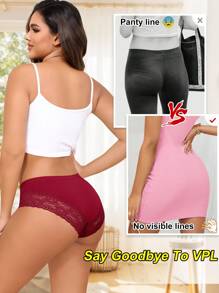 6 Pack Cotton Underwear For Women Lace Cheeky Bikini Panties Stretch Ladies Soft Hipster Briefs S-XXL - 彩色 - 查看 3