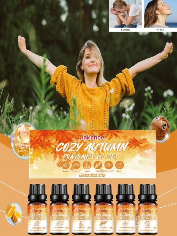 Set de aceites esenciales de otoño, difusor de fragancia suave de larga duración compatible para crear una atmósfera cálida en interiores