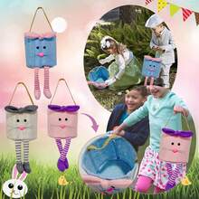 Easter Tote Bag, Cute Cartoon Rabbit Large Capacity Plush Basket Children Festival Present Bag - Pink - View 3