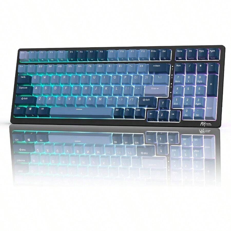 RK ROYAL KLUDGE RK98 Mechanical Gaming Keyboard Triple Mode 2.4G/BT5.1/USB-C 100 Keys Hot Swappable Linear Red Switch With Number Pad RGB Backlit 3750mAh Battery NKRO Keyboard ErgonomicUS Layout - Blue-HotSwapRedSwitch - View 1