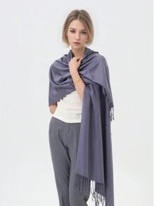 High-Quality Classic Solid Pashmina Scarf – Perfect For Weddings And Special Events - Dark Grey - View 2