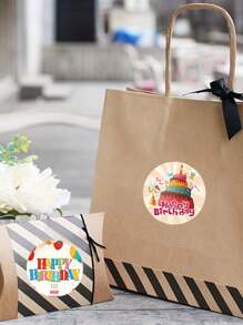 500 stuks/rol verjaardagstaart Happy Birthday zelfklevende stickers, geschikt voor taarten, cadeaus, banners, etiketten, stickers, kaarten, dozen, feestdecoraties, waterdichte PVC niet-klevende stickers, schoolbenodigdheden, terug naar school