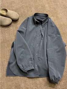 1 pieza Blusa/Camisa holgada de manga larga gris de unicolor casual y fluida para mujer