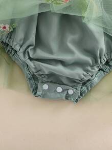 Infant Baby Girl Princess Romper Dress Mesh Flower Butterfly Embroidery Sleeveless Square Neck Adorable Cute Jumpsuit Mesh Tulle Tutu Dress Ruffle Hem Bodysuit Playsuit Summer Newborn Baby Girl Clothes Outfit - 綠色 - 查看 7
