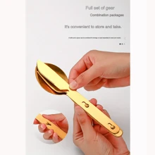 3 合 1 不锈钢露营餐具套装：刀、叉、勺（含灰色网袋）、便携式户外餐具，适合旅行和露营、情人节礼物 - 彩色 - 查看 9