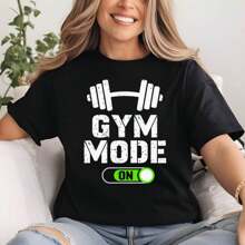 Pure Cotton Gym Mode On T-Shirt, Funny Fitness T-Shirt, Motivational Workout T-Shirt, Fitness T-Shirt, Workout Clothes, Gym T-Shirt, Gift For The Gym - 黑色 - 查看 2
