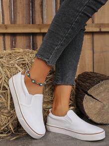 Couples Canvas Slip-On Slouchy Shoes For Walking - 白色 - 查看 5