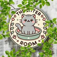 1 tấm bảng tròn trang trí hình mèo "The Litter Room", kích thước 7.8x7.8 inch, kiểu dáng cổ điển, thích hợp trang trí nhà cửa, quán bar, quán cà phê, gara, đám cưới, tiệc sinh nhật, lễ hội. Vị trí lỗ ngẫu nhiên. - Nhiều màu - Xem 5