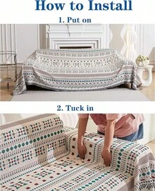 Loveseat Cover Sheet Blanket, Cotton Woven Reversible Anti Slip Cushion Covers 2 Seater Couches With Armrest, Living Room Furniture Decor Slipcovers Protector Pets - 幾何的 - 查看 3