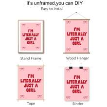 1幅装裱/未装裱“我只是个女孩”粉色字体学院风艺术海报，营造少女心满满的房间氛围，增添多巴胺活力，趣味十足的帆布画，简约风格，适合宿舍、大学公寓、客厅、卧室、现代家居装饰。 - 彩色 - 查看 6