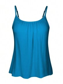 Built In Bra Padded Women Camisole Cami Vest Plus Size 2 In 1 Push Up Tank Tops Summer Beach Flowy Swing Casual Loose Fit Blouse Top Shelf Bra Spaghetti Strap S To 4XL - 藍色 - 查看 3