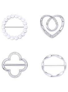 4 件装女士时尚银色金属圆形丝巾夹，T 恤领带夹，衬衫领夹，连衣裙适用 - 銀色 - 查看 3