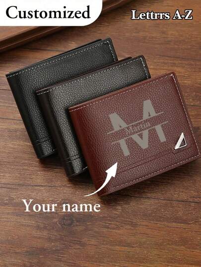 Portefeuille pliant personnalisé avec lettre, portefeuille mode simple, portefeuille avec nom, personnalisé, unique, cadeau personnalisé pour lui, fête des pères, Thanksgiving, Saint-Valentin