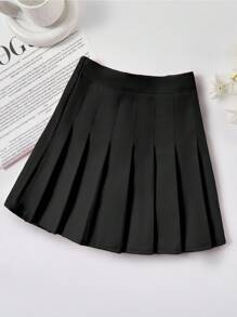 Girls Elastic Waist Tennis Skirt, Short Pleated Casual Skirt Uniform, Size 3-8 Years - Black - View 5