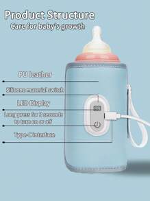 1pc PU婴儿暖奶器5档调节儿童户外便携式奶瓶水杯保温套，适用于大多数尺寸奶瓶，（使用提醒：主要用于保温，不是快速加热，配备Type-CUSB线，里面没有电池，需要外接电源5V2A适配器才能使用。从0'℃加热到57℃大约需要1.7小时，从30℃加热到57℃大约需要30-40分钟）