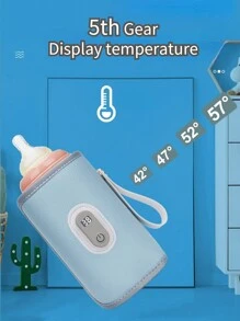 1pc PU婴儿暖奶器5档调节儿童户外便携式奶瓶水杯保温套，适用于大多数尺寸奶瓶，（使用提醒：主要用于保温，不是快速加热，配备Type-CUSB线，里面没有电池，需要外接电源5V2A适配器才能使用。从0'℃加热到57℃大约需要1.7小时，从30℃加热到57℃大约需要30-40分钟）