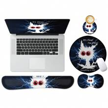 4-Piece Ergonomic Memory Foam Keyboard Wrist Rest, Mouse Pad, Mouse Wrist Rest, Cup Holder Set, Suitable For Laptop, Office, Home, Work, And Gaming
