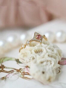 1 件优雅复古法式玫瑰粉锆石戒指，925 纯银打造，非常适合约会、聚会和生日礼物，时尚女性珠宝