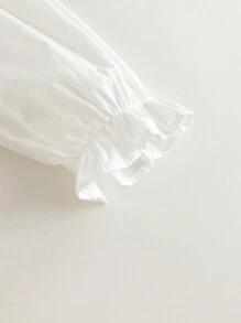 MARC&JANIE 年轻女孩优雅荷叶边领泡泡袖衬衫，春季 - 米色 - 查看 8