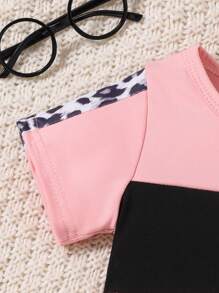 Girls' SuitSpring And Summer Patchwork Short-Sleeved T-Shirt Casual Sports Two-Piece New Baby Girl Clothing Cute - Pink - View 6