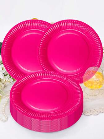 20 个 9 英寸紫红色一次性派对盘子，生日派对、婚礼、生日庆祝装饰品；适合 20 人日常用餐、野餐、露营